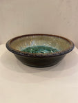 Crystalline Glaze Textured Platter - small, green/brown