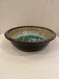 Crystalline Glaze Textured Platter - small, green/brown