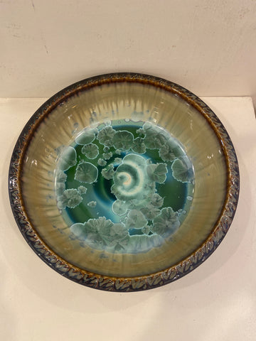 Crystalline Glaze Textured Platter - small, green/brown