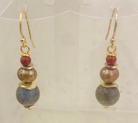 Earrings (pearl/jasper/labradorite)