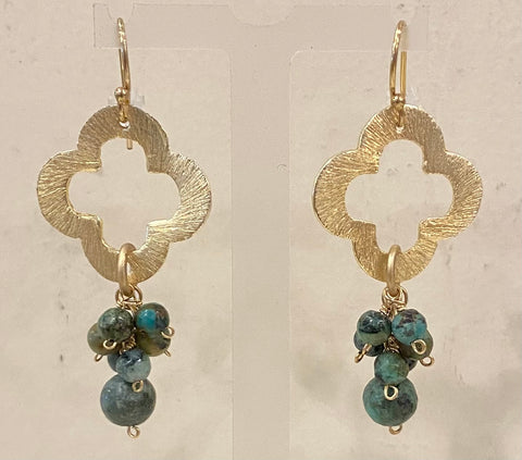 Earrings (African turquoise quartrefoil)
