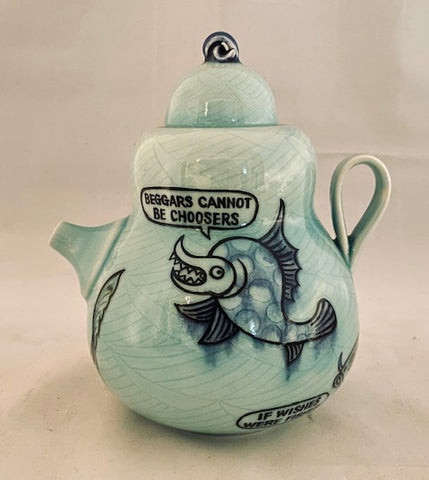 Teapot (Porcelain w Sgraffito-Half the Ocean)